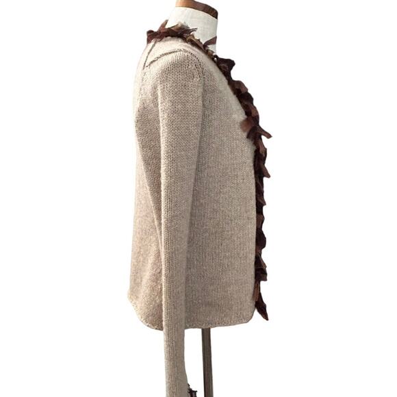 Boden Lambswool Fringe Knit Cardigan Sweater S Beige Quiet Luxury Fall Designer - Picture 10 of 13